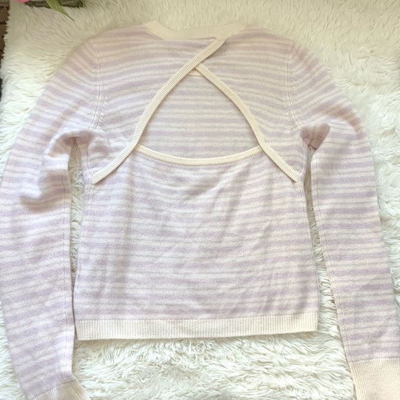 NWT Intermix Noelle Cashmere Striped Crossover Back Sweater - Picture 7 of 15